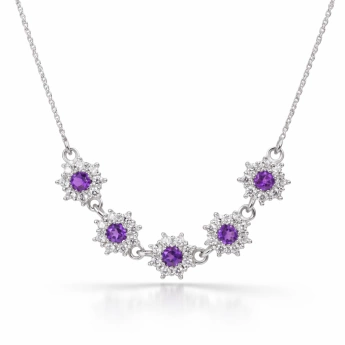 Stříbrný náhrdelník ametyst kytičky Bokr