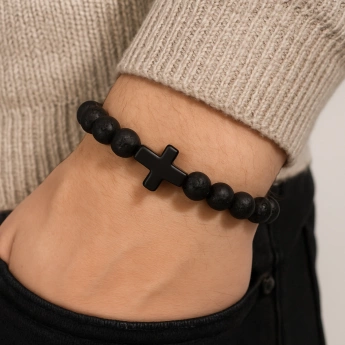 Náramek korunka černý achát / lávový kámen Lambert