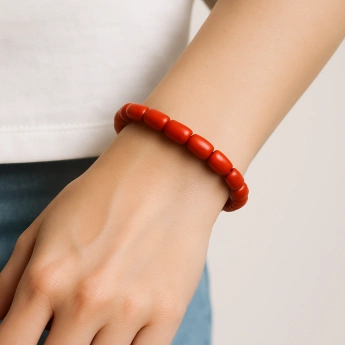 Náramek válečky - červený korál 1532