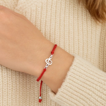 Červený provázkový náramek s houslovým klíčem – chirurgická ocel