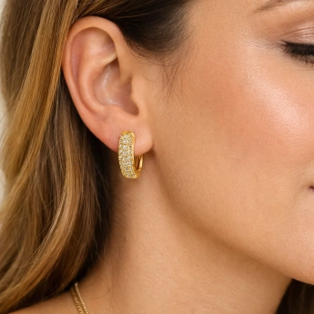 Ocelové zlacené oválné náušnice Auria se zirkony