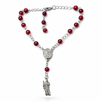 Ocelový náramek svatý Juda s českým granátem