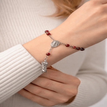 Ocelový náramek svatý Juda s českým granátem