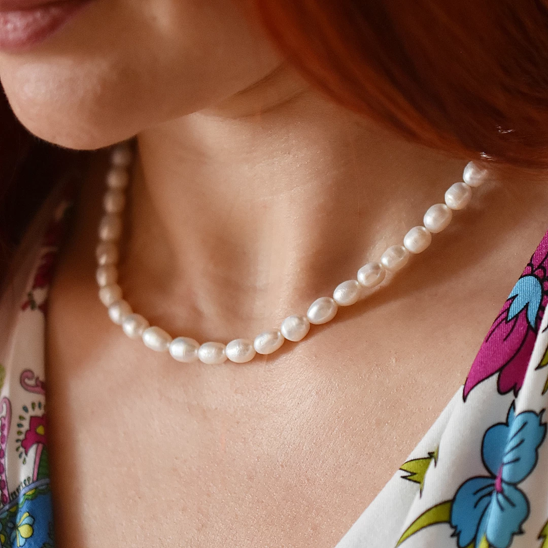 Náhrdelník perly bílé s ocelovým zapínáním AA