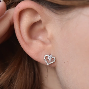 Stříbrné náušnice se zirkony srdce Witching