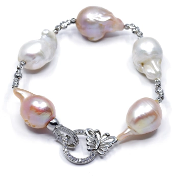 Náramek říční perly s přívěškem motýlka Tesa