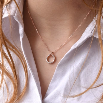 Stříbrný ROSE GOLD náhrdelník se zirkonovým kruhem Lania