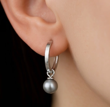 Stříbrné náušnice s perlou Galatea 20 mm Šedá