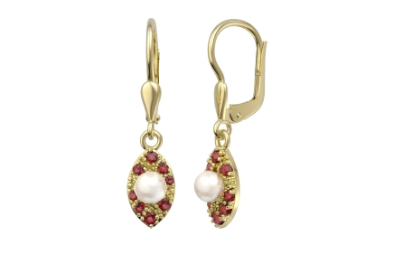 Zlaté granátové náušnice s perlou Stefany