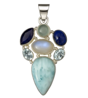 Stříbrný přívěsek s Larimarem, Měsíčním kamenem, Akvamarínem a Lapisem Lazuli Sloane