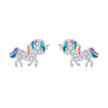 Stříbrné náušnice jednorožec se smaltem Isaam