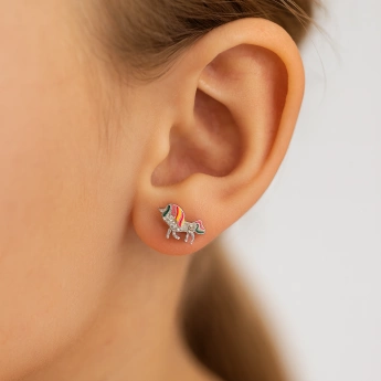 Stříbrné náušnice jednorožec se smaltem Isaam