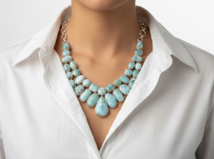 Stříbrný náhrdelník larimar exkluziv Eiwa