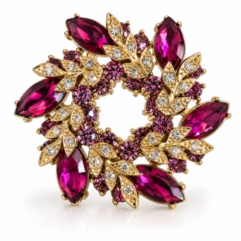 Brož Růžový věnec s krystaly Swarovski