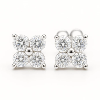 Stříbrné náušnice s motivem kytičky s moissanitem Duffy
