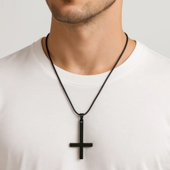 Ocelový obrácený kříž s řetízkem Ellat
