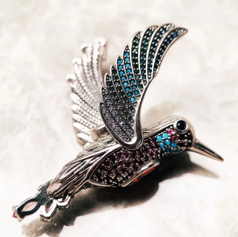 Magický stříbrný přívěsek kolibřík s kameny