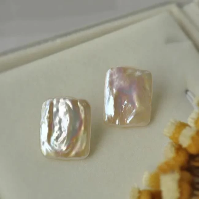 Náušnice zlacené pecky - říční perly bílé, růžové