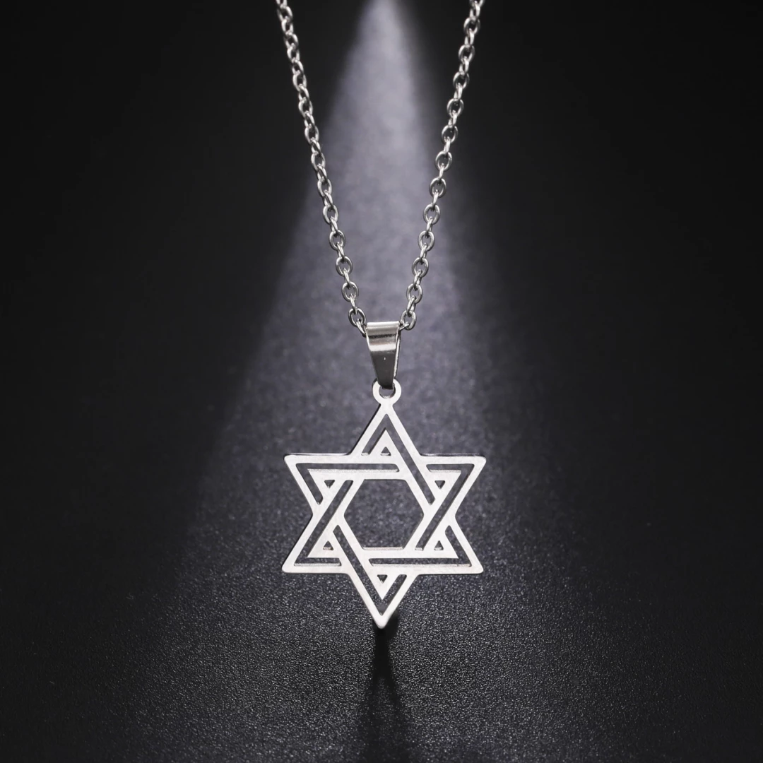 Ocelový přívěsek židovská hvězda s řetízkem