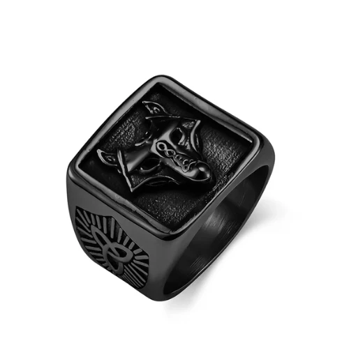 Ocelový prsten vikingský vlk černý