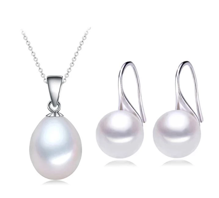 Stříbrná souprava říční perly bílé