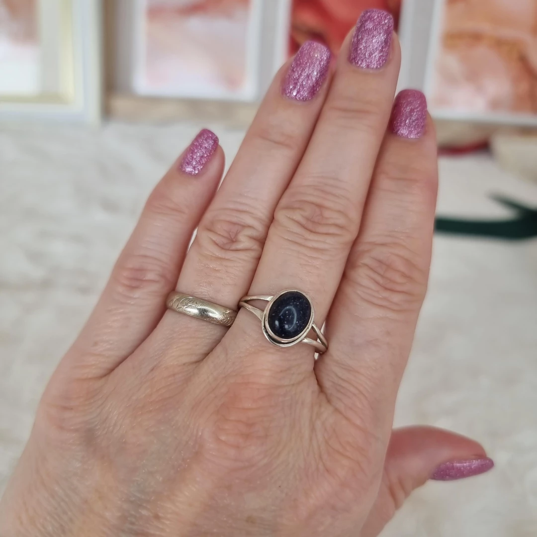 Stříbrný prsten avanturín modrý