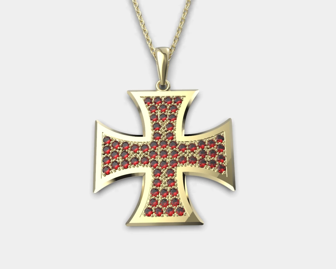 Zlatý přívěsek maltézský kříž s českým granátem