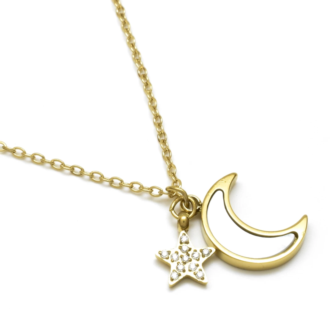 Ocelový náhrdelník s měsíčkem a hvězdičkou