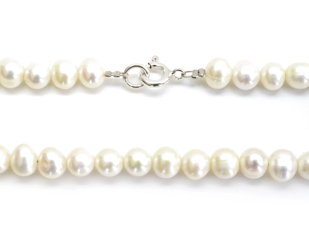 Náhrdelník říční perly bílé 6 mm, Ag