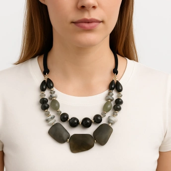 Luxusní dvouřadý náhrdelník z polodrahokamů v zemitých tónech