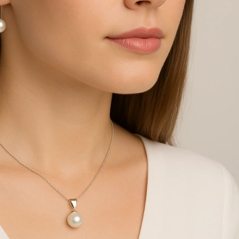 Stříbrná souprava říční perly ploché bílé Melori