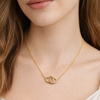 Zlacený ocelový náhrdelník – Dvojité srdce