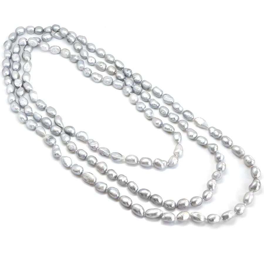 Náhrdelník říční perly šedé, 160 cm