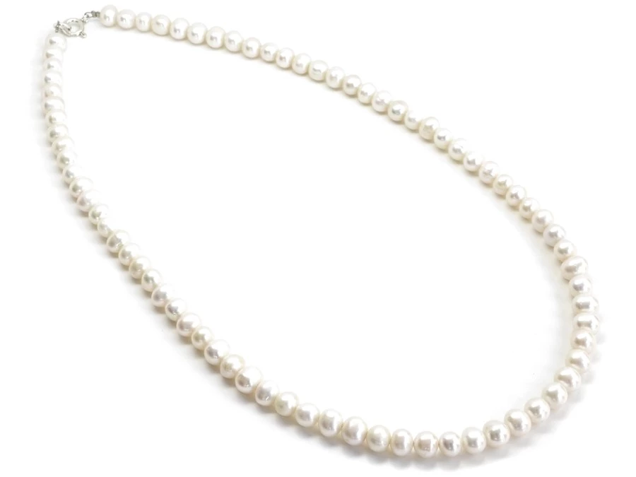 Náhrdelník říční perly bílé 6 mm, Ag 55 cm