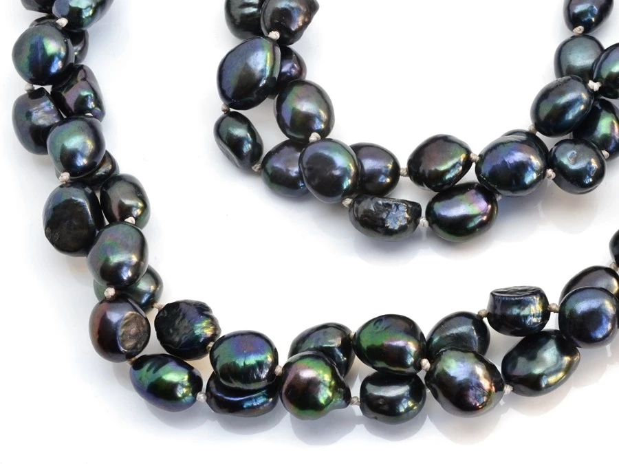 Náhrdelník říční perly černé, 160 cm