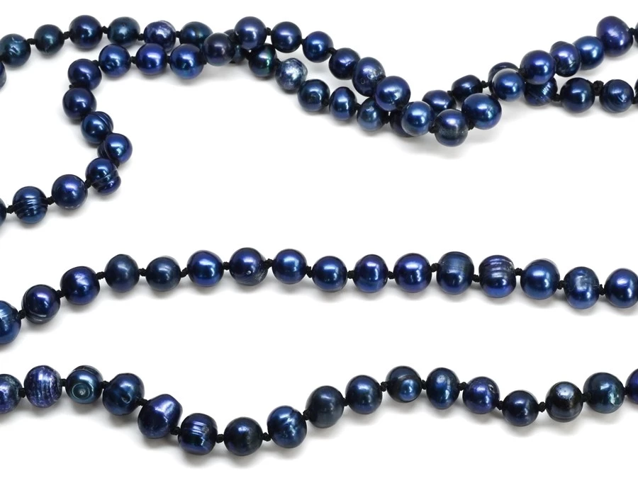 Náhrdelník říční perly modré 120 cm