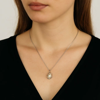 Ocelový náhrdelník s říční perlou White Harmony