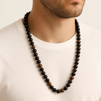 Pánský minerální náhrdelník – Hematit, Onyx & Tygří oko