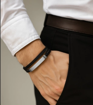 Kožený náramek s ocelovou destičkou Luigi