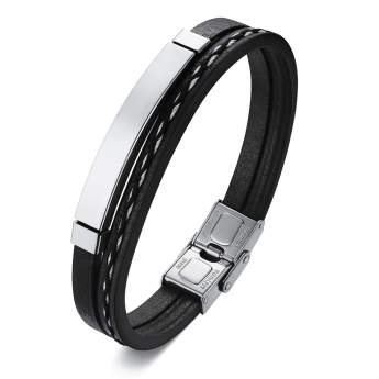 Kožený náramek s ocelovou destičkou Luigi