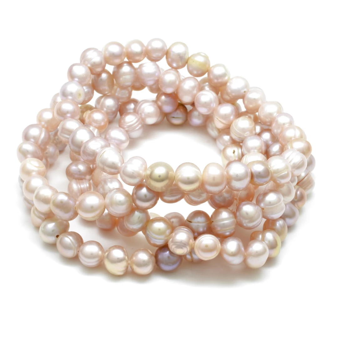 Náramek perly říční růžové kulaté