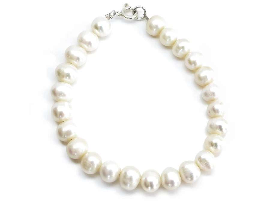 Stříbrný náramek říční perly bílé 8 mm AA