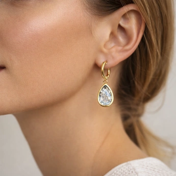 Zlacené ocelové náušnice Kapka s krystaly