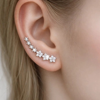 Stříbrné náušnice větvička se zirkony – náušnice podél ucha
