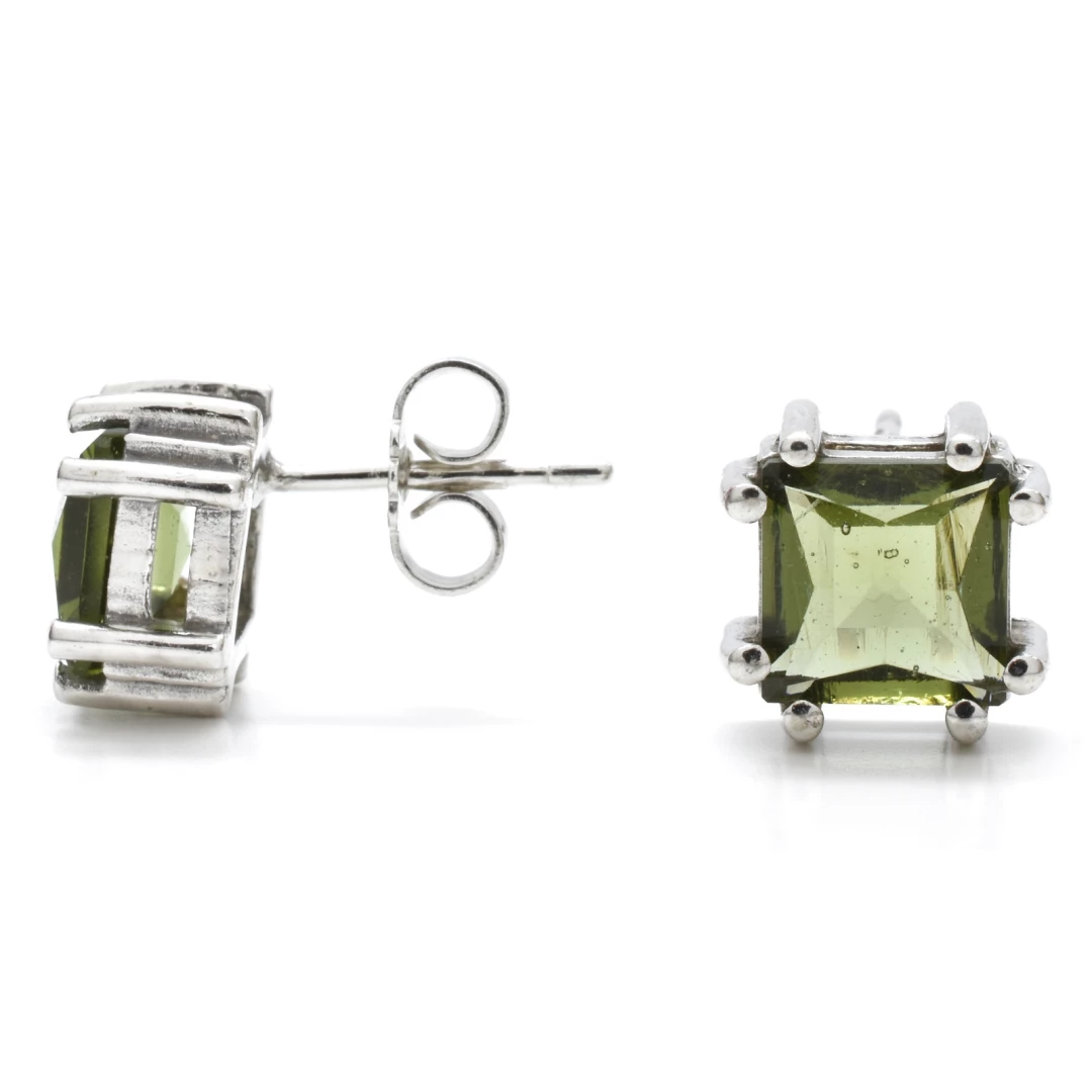 Stříbrné náušnice s vltavínem Veltis