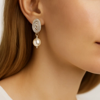 Náušnice s pravou říční perlou Rozary