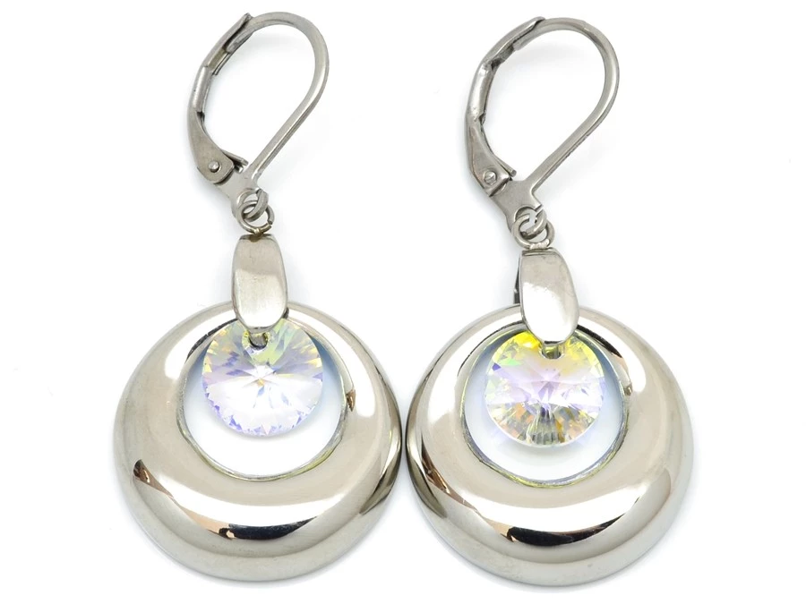 Ocelové náušnice Swarovski 2 barvy Crystal AB (měnící)