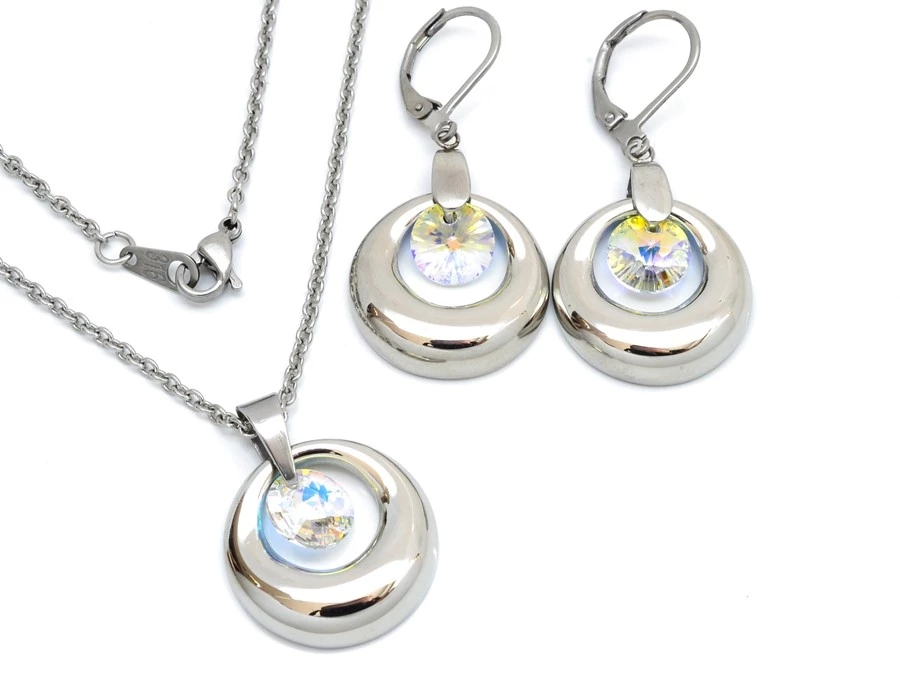 Ocelové náušnice Swarovski 2 barvy Crystal AB (měnící)