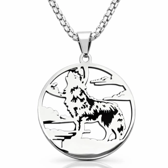 Ocelový přívěsek Vlk – kruhový motiv + řetízek 55 cm ZDARMA