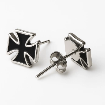 Ocelové náušnice maltézský kříž černý